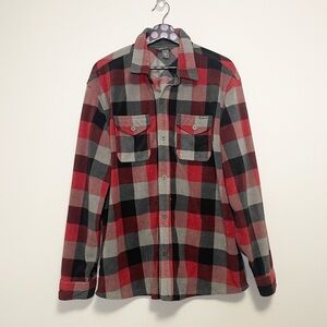 Eddie Bauer Fleece Plaid Long Sleeves Flannel Size Large